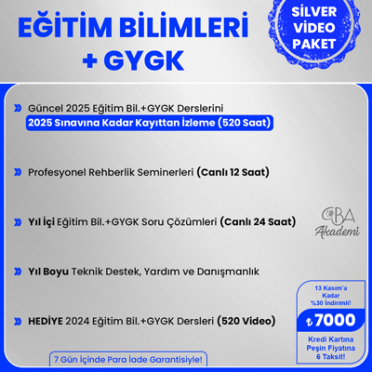 2025 AGS2 Eğitimin Temelleri + AGS1 Sözel Sayısal Yetenek, Tarih, Coğrafya + Hediye AGS3 Mevzuat VİDEO DERS (SİLVER PAKET)