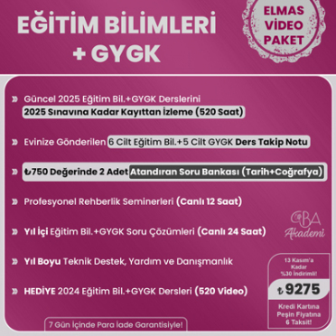 2025 AGS2 Eğitimin Temelleri + AGS1 Sözel Sayısal Yetenek, Tarih, Coğrafya + Hediye AGS3 Mevzuat VİDEO DERS (ELMAS PAKET)