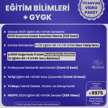 2025 AGS2 Eğitimin Temelleri + AGS1 Sözel Sayısal Yetenek, Tarih, Coğrafya + Hediye AGS3 Mevzuat VİDEO DERS (TİTANYUM PAKET)