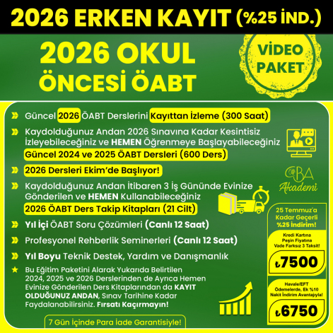 2026 OKUL ÖNCESİ ÖABT VİDEO DERS (25 Temmuz'a Kadar %25 İndirimli)