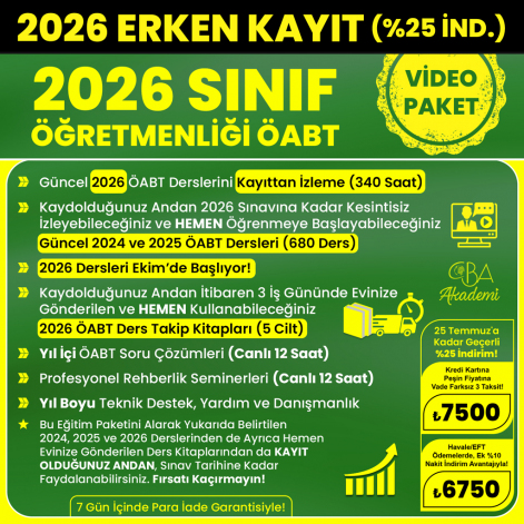 2026 SINIF ÖĞRETMENLİĞİ ÖABT VİDEO DERS (25 Temmuz'a Kadar %25 İndirimli)