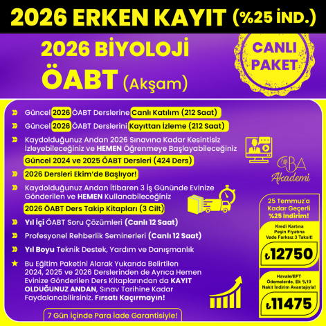 2026 BİYOLOJİ ÖABT (Akşam) CANLI DERS (25 Temmuz'a Kadar %25 İndirimli)