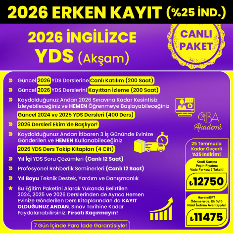2026 İNGİLİZCE YDS (Akşam) CANLI DERS (25 Temmuz'a Kadar %25 İndirimli)