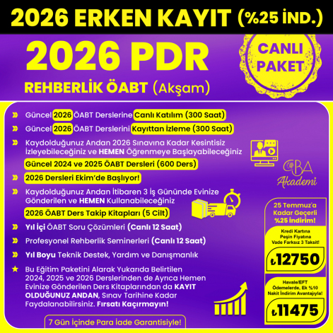 2026 PDR REHBERLİK ÖABT (Akşam) CANLI DERS (25 Temmuz'a Kadar %25 İndirimli)