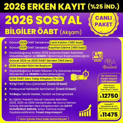 2026 SOSYAL BİLGİLER ÖABT (Akşam) CANLI DERS (25 Temmuz'a Kadar %25 İndirimli)