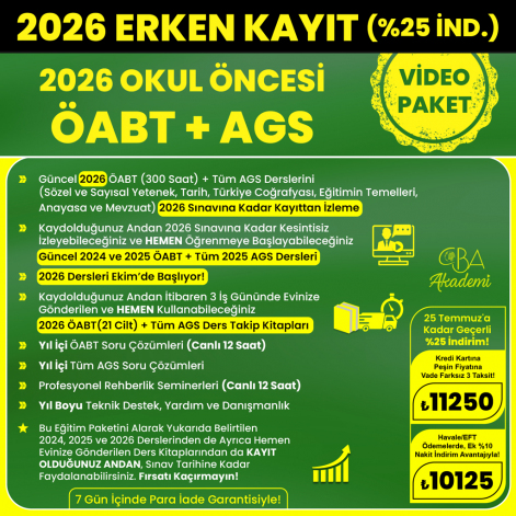 2026 OKUL ÖNCESİ ÖABT + AGS VİDEO DERS (25 Temmuz'a Kadar %25 İndirimli)
