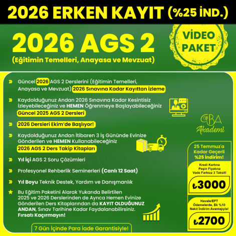 2026 AGS 2 (Eğitimin Temelleri, Anayasa ve Mevzuat) VİDEO DERS (25 Temmuz'a Kadar %25 İndirimli)