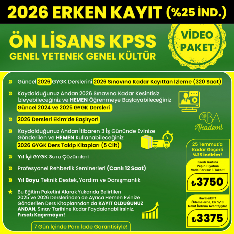 2026 ÖN LİSANS KPSS VİDEO DERS (25 Temmuz'a Kadar %25 İndirimli)