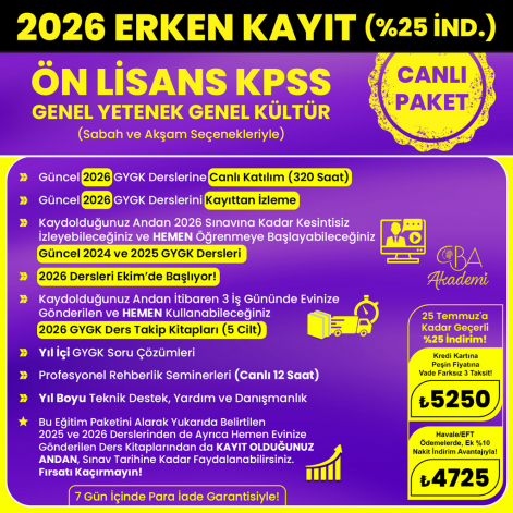2026 ÖN LİSANS KPSS CANLI DERS (25 Temmuz'a Kadar %25 İndirimli)