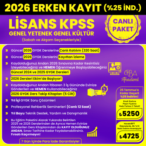 2026 LİSANS KPSS CANLI DERS (25 Temmuz'a Kadar %25 İndirimli)