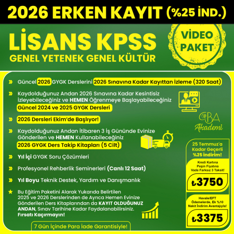 2026 LİSANS KPSS VİDEO DERS (25 Temmuz'a Kadar %25 İndirimli)