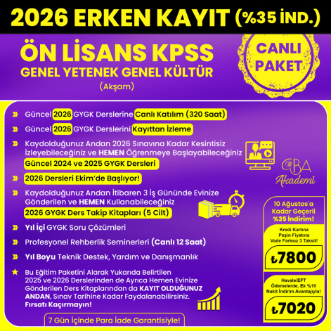 2026 ÖN LİSANS KPSS (Akşam) CANLI DERS (10 Ağustos'a Kadar %35 İndirimli)