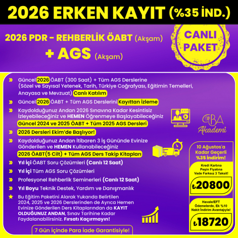2026 PDR - REHBERLİK ÖABT (Akşam) + AGS (Akşam) CANLI DERS (10 Ağustos'a Kadar %35 İndirimli)