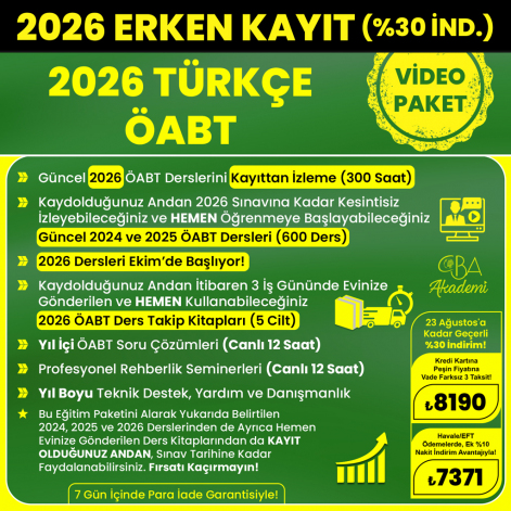 2026 TÜRKÇE ÖABT VİDEO DERS (23 Ağustos'a Kadar %30 İndirimli)