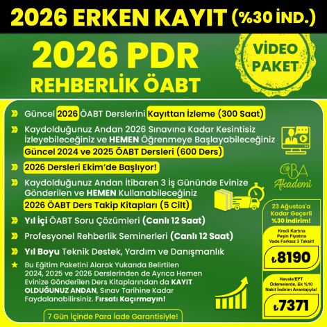2026 PDR REHBERLİK ÖABT VİDEO DERS (23 Ağustos'a Kadar %30 İndirimli)
