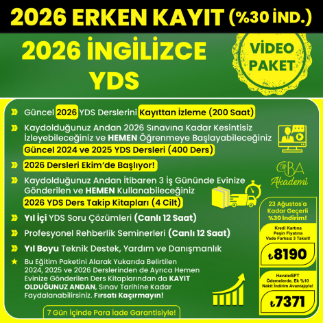 2026 İNGİLİZCE YDS VİDEO DERS (23 Ağustos'a Kadar %30 İndirimli)