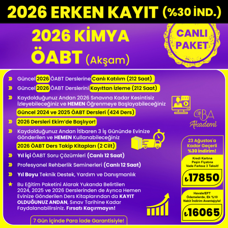 2026 KİMYA ÖABT (Akşam) CANLI DERS (23 Ağustos'a Kadar %30 İndirimli)