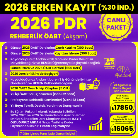 2026 PDR REHBERLİK ÖABT (Akşam) CANLI DERS (23 Ağustos'a Kadar %30 İndirimli)