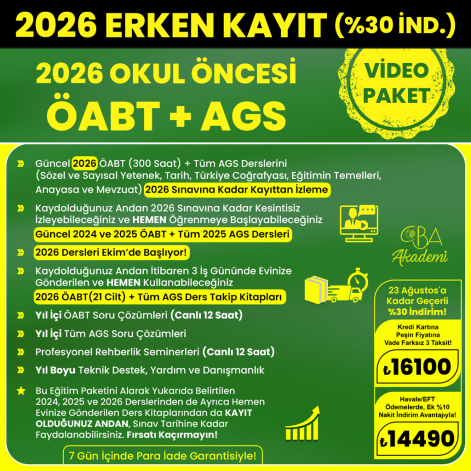 2026 OKUL ÖNCESİ ÖABT + AGS VİDEO DERS (23 Ağustos'a Kadar %30 İndirimli)