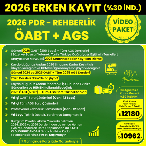2026 PDR REHBERLİK ÖABT + AGS VİDEO DERS (23 Ağustos'a Kadar %30 İndirimli)