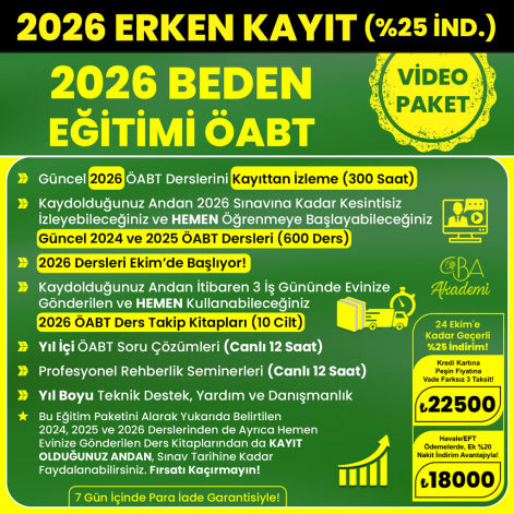2026 BEDEN EĞİTİMİ ÖABT VİDEO DERS (24 Ekim'e Kadar %25 İndirimli)