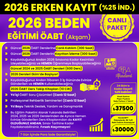 2026 BEDEN EĞİTİMİ ÖABT (Akşam) CANLI DERS (24 Ekim'e Kadar %25 İndirimli)