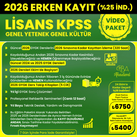 2026 LİSANS KPSS VİDEO DERS (24 Ekim'e Kadar %25 İndirimli)