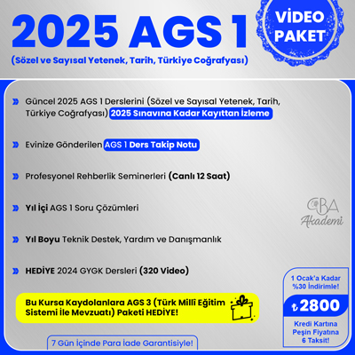 2025 AGS 1 (Sözel ve Sayısal Yetenek, Tarih, Türkiye Coğrafyası) VİDEO DERS