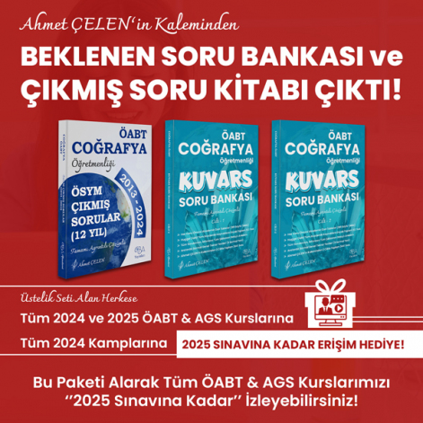 COĞRAFYA ÖABT KUVARS SORU BANKASI VE ÇIKMIŞ SORU KİTABI FIRSAT PAKETİ (3 KİTAP + KARGO DAHİL + 1 MAYISA KADAR AKTİF TÜM KURS VE KAMPLAR)