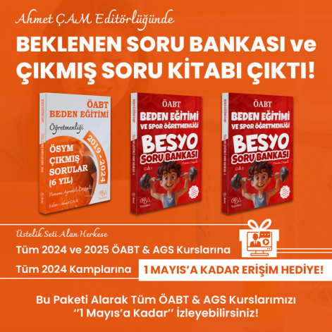 BEDEN EĞİTİMİ ÖABT SORU BANKASI VE ÇIKMIŞ SORU KİTABI FIRSAT PAKETİ (2 KİTAP + KARGO DAHİL + 1 MAYISA KADAR AKTİF TÜM KURS VE KAMPLAR)