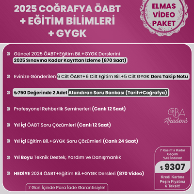 2025 COĞRAFYA ÖABT + EĞİTİM BİL. + GYGK VİDEO DERS (ELMAS PAKET)