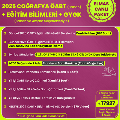 2025 COĞRAFYA ÖABT (Sabah) + EĞİTİM BİL. + GYGK CANLI DERS (ELMAS PAKET)