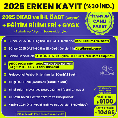 2025 DKAB + İHL ÖABT (Akşam) + EĞİTİM BİL. + GYGK CANLI DERS (TİTANYUM PAKET)