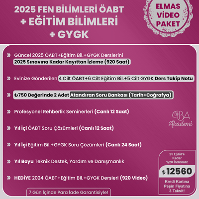 2025 FEN BİLİMLERİ ÖABT + EĞİTİM BİL. + GYGK VİDEO DERS (ELMAS PAKET)