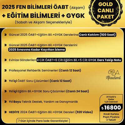 2025 FEN BİLİMLERİ ÖABT (Akşam) + EĞİTİM BİL. + GYGK CANLI DERS (GOLD PAKET)