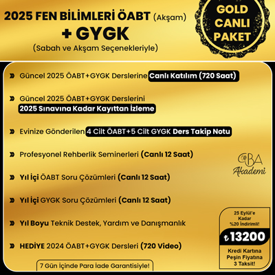 2025 FEN BİLİMLERİ ÖABT (Akşam) + GYGK CANLI DERS (GOLD PAKET)