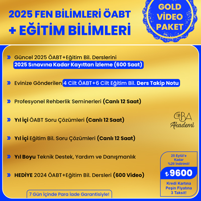 2025 FEN BİLİMLERİ ÖABT + EĞİTİM BİL. VİDEO DERS (GOLD PAKET)