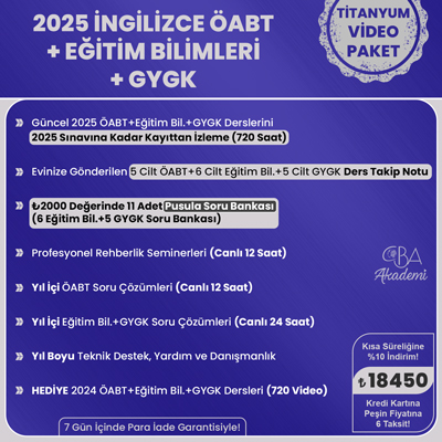 2025 İNGİLİZCE ÖABT + EĞİTİM BİL. + GYGK VİDEO DERS (TİTANYUM PAKET)