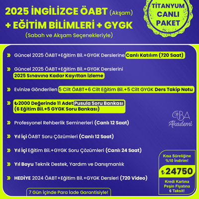 2025 İNGİLİZCE ÖABT (Akşam) + EĞİTİM BİL. + GYGK CANLI DERS (TİTANYUM PAKET)