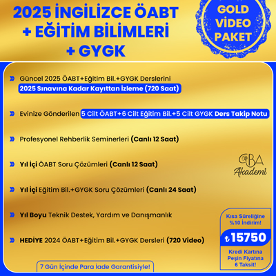 2025 İNGİLİZCE ÖABT + EĞİTİM BİL. + GYGK VİDEO DERS (GOLD PAKET)