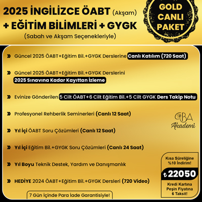 2025 İNGİLİZCE ÖABT (Akşam) + EĞİTİM BİL. + GYGK CANLI DERS (GOLD PAKET)