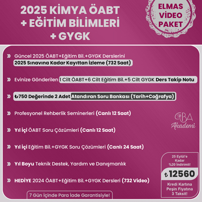 2025 KİMYA ÖABT + EĞİTİM BİL. + GYGK VİDEO DERS (ELMAS PAKET)