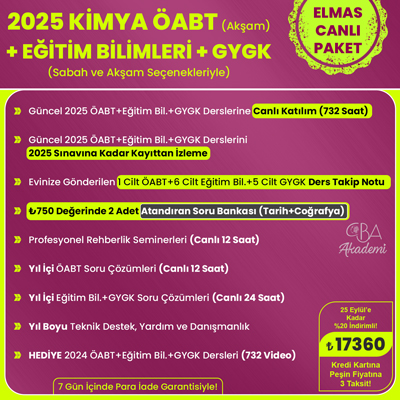 2025 KİMYA ÖABT (Akşam) + EĞİTİM BİL. + GYGK CANLI DERS (ELMAS PAKET)