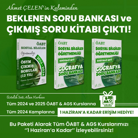 SOSYAL ÖABT COĞRAFYA SORU BANKASI VE ÇIKMIŞ SORU KİTABI FIRSAT PAKETİ (3 KİTAP + KARGO DAHİL + 1 MAYISA KADAR AKTİF TÜM KURS VE KAMPLAR)