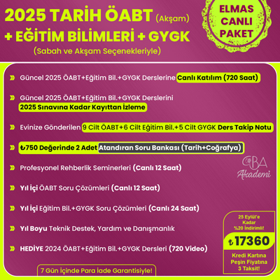 2025 TARİH ÖABT (Akşam) + EĞİTİM BİL. + GYGK CANLI DERS (ELMAS PAKET)